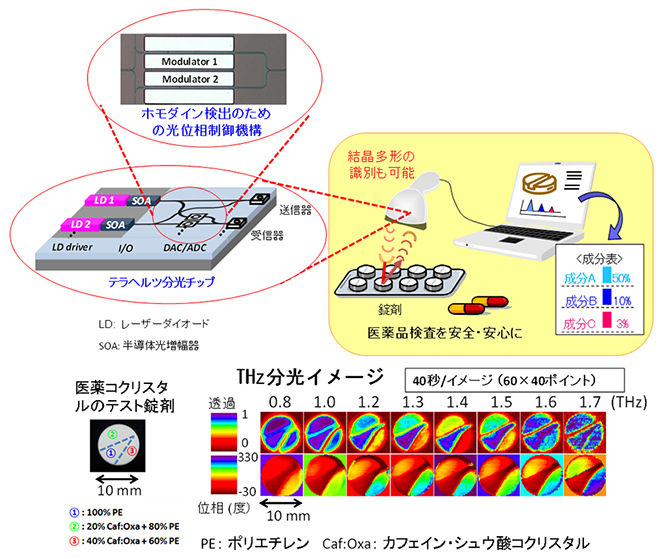 図3　THz分光法装置の小型化と医薬分野への応用のイメージ