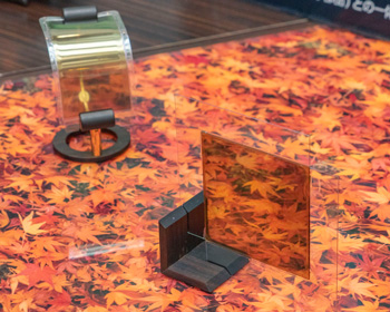 Photo32:Flexible transparent film battery (back left) and transparent glass plate battery (front right)