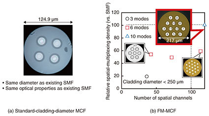 Fig. 2. Examples of R&D on standard-cladding-diameter MCF and FM-MCF.