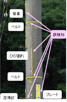 図１ 既存技術によるコンクリート柱のひび割れ検知結果