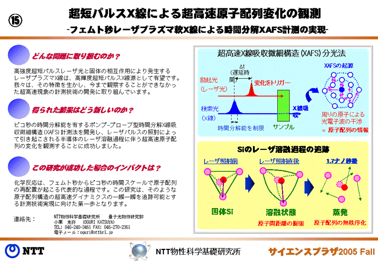 超短パルスX線による超高速原子配列変化の観測　－フェムト秒レーザプラズマ軟X線による時間分解XAFS計測の実現－