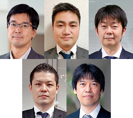 （上段左から）鳥海　陽平／藤原　大／南　裕也（下段左から）中村　尚倫／田中　徹