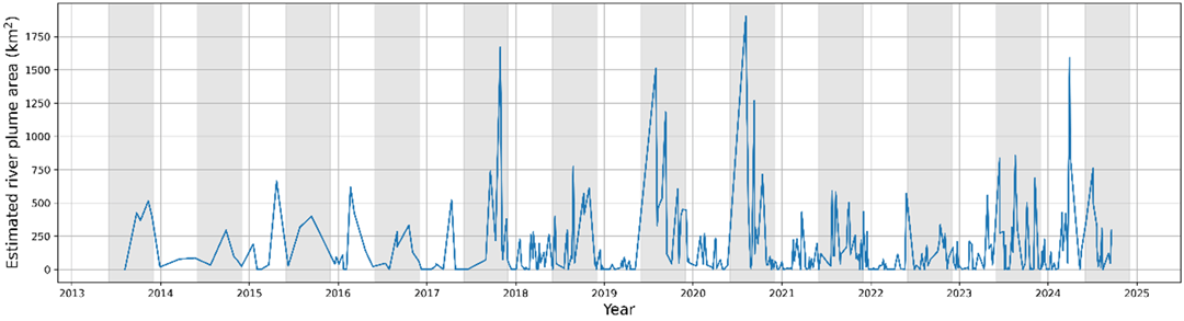 2013年から2024年における河川プルーム推定面積